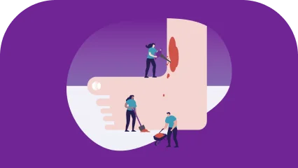 grupa osób stojących przed logo