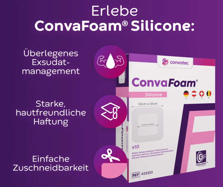 Abbildung mit der Vorderseite der Verpackung des ConvaFoam Silicone Verbandes